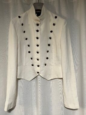 New Ralph Lauren Purple Label Collection White Linen Military Jacket Sz. 6
